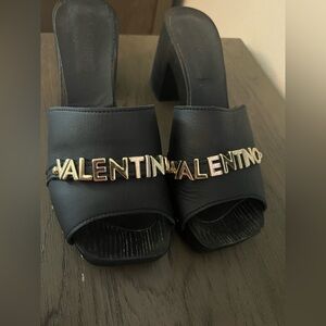 Valentino Black Mules with Gold Accents